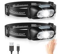 Glangeh Head Torch with Motion Sensor, LED Headlight - 500 Lumen, IPX6 Waterproof, 4 Lighting Modes, 1200mAh Battery USB Rechargeable HeadLamp for Camping Hiking Running Hunting -2 Pack