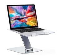 Glangeh Laptop Stand Adjustable Height, Ergonomic Air-Ventilated Laptop Riser Holder for Desk, Aluminum Foldable Laptop Cooling Pads Computer Stand Compatible with MacBook Air Pro (10-16")-Silver