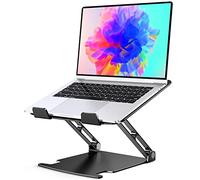 Glangeh Laptop Stand Aluminum Sturdy, Laptop Riser for Desk with Adjustable Heights/Angles, Double Rotation Axis Ergonomic, Ventilated Computer Stand Compatible with MacBook Pro (10-16")-Black