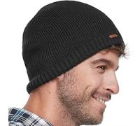 Glanzend Unisex Beanie Hat, Stretchy Soft Cuffed Wooly Beanie with Thick Warm Lining, Classic Winter Hat, Solid Color Knit Ski Skull Cap, Gifts for Women/Men/Her/Him/Dad Black