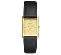 Glanzstücke München Women's Watch metal alloy yellow gold quartz movement | Genuine leather strap, black, no embossing, dial champagne, mineral glass, wristwatch, fashion watch