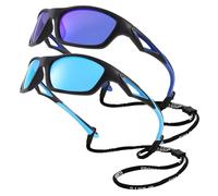 GLARDEFE Kids Youth Baseball Sunglasses - Unbreakable Flexible Polarized Sports Sunglasses with Strap for Boys Girls Age 2-10, A3 Matte Black / Blue Mirror + Matte Black / Dark Blue Mirror, M