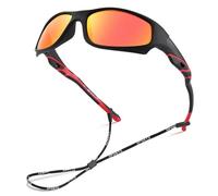 GLARDEFE Kids Youth Baseball Sunglasses - Unbreakable Flexible Polarized Sports Sunglasses with Strap for Boys Girls Age 4-12, B7 Matte Black / Orange - Red Mirror, M