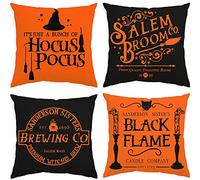 Glaring Halloween Decor Pillow Covers 18x18 Set of 4 Halloween Decorations Hocus Pocus Farmhouse Saying Outdoor Fall Pillows Decorative Throw Cushion Case for Home…