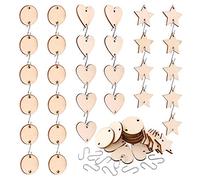 Glarka 240-Pieces 1.2 Inch Wooden Star/Circles/Heart Tags with Holes and Stainless Steel S Shaped Hook Connectors for Birthday Boards, Valentine, Decorations and DIY Crafts