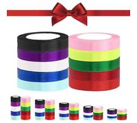Glarks 10 Rolls 5/8 Inches x 25 Yards Satin Ribbons Set, 10 Colors Double Faced Polyester Fabric Ribbon Roll Fabric Satin Ribbon for Gifts Wrapping Hair Bows Flower Packaging Party Wedding Decoration
