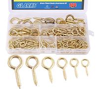 Glarks 100-Pieces 6 Size Brass Plated Lag Eyebolts Screw-in Eye Shape Screw Hooks Hanging Hooks Assortment Set