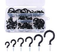 Glarks 100-Pieces 6 Sizes Black Vinyl Coated Cup Hooks Screw-in Ceiling Hooks Screw Hooks Mug Hooks Hangers Assortment Kit for Home and Office Use