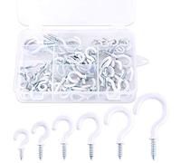 GLARKS 100-Pieces 6 Sizes White Vinyl Coated Cup Hooks Screw-in Ceiling Hooks Screw Hooks Mug Hooks Hangers Assortment Kit for Home and Office Use