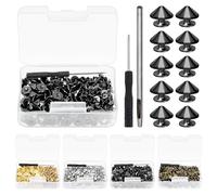 Glarks 100 Sets Gun Cone Spikes and Studs Kit 4.7mm Bullet Spikes Screw Back Punk Studs and Spikes with Installation Tools Leather Craft Rivet Screws for Clothing Shoes Leather Belts Bag Accessories