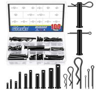 Glarks 100pcs 16 Sizes Clevis Pins with Cotter Pins and R Clips Set, Black, Include 50pcs Link Hinge Pins with 25pcs Key Fastener Fitting and 25pcs R-Clips, Single Hole Flat Head Clevis Pins Kit
