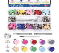 Glarks 100Sets Metal Snap Fastener Kit with 4Pcs Fixing Tools, 10 Colors Leather Snap Buttons Press Stud Installation Tools Set for DIY Clothing Bags Canvas Leather Sewing Crafting