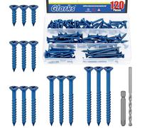 Glarks 102pcs 1/4 x 1-1/4 1-3/4 2-1/4 2-3/4 3-1/4’’ Cross Flat Head Concrete Screw Anchor Kit, Blue Heavy-Duty Cement Screws with Drill Bit and PH2 Bit for Anchoring to Masonry, Block, Brick, Cement