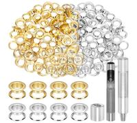 Glarks 102pcs 10.5mm Grommets Eyelets with Tool Set, 100Pcs Golden, Silver, Metal Grommets Tool Kit with Washers and 2pcs Installation Tools for Fabric, Canvas, Curtain, Leather Repair