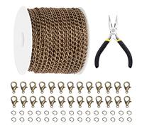 Glarks 102Pcs 30 Feet Jewelry Chains Set Ancient Bronze Cable Link Chains Link Rolls Bulk Twisted Links Chain Necklace Jewelry Making Chains with Lobster Clasps and Jump Rings