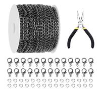 Glarks 102Pcs 30 Feet Jewelry Chains Set Gun Black Cable Link Chains Link Rolls Bulk Twisted Links Chain Necklace Jewelry Making Chains with Lobster Clasps and Jump Rings for Necklace Jewelry Making