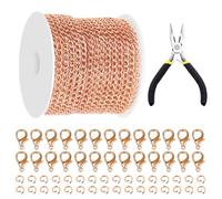 Glarks 102Pcs 30 Feet Jewelry Chains Set Rose Gold Cable Link Chains Link Rolls Bulk Twisted Links Chain Necklace Jewelry Making Chains with Lobster Clasps and Jump Rings for Necklace Jewelry Making