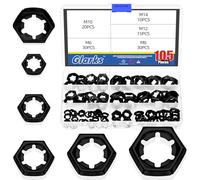 Glarks 105pcs M6 M8 M10 M12 M14 Push On Lock Nuts Assortment Kit, 65Mn Steel External Push Rings Nuts, Quick Speed Locking Nut, Internal Tooth Star Lock Nut for Shaft and Stud