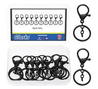 GLARKS 10pcs Blcak Metal Lobster Claw Clasps with Chains and Key Rings Kit, 32mm Lanyard Snap Keychain Hook, Lobster Clasp Trigger Clips, Lobster Clasp Hook for DIY Bag, Key Ring, Craft Making