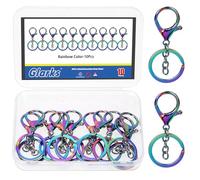 Glarks 10pcs Rainbow Color Metal Lobster Claw Clasps with Chains and Key Rings Kit, 32mm Lanyard Snap Keychain Hook, Lobster Clasp Trigger Clips, Lobster Clasp Hook for DIY Bag, Key Ring, Craft Making