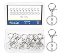 GLARKS 10pcs White Metal Lobster Claw Clasps with Chains and Key Rings Kit, 32mm Lanyard Snap Keychain Hook, Lobster Clasp Trigger Clips, Lobster Clasp Hook for DIY Bag, Key Ring, Craft Making