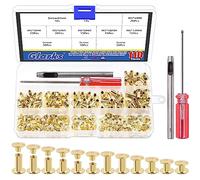 Glarks 110 Sets 6 Sizes Chicago Screws & Leather Rivets Kit, M5-12mm (Gold) for DIY Leather Craft & Bookbinding