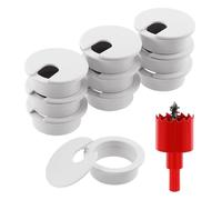 Glarks 11Pcs White Desk Grommet 1-3/8inch Desk Adjustable Cable Hole Covers with 1Pc Hole Saw, Table Wire Cable Ring Hole Cover for Office and Home Table Cable