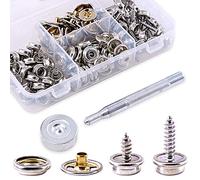 Glarks 120-Pieces Stainless Steel Marine Grade Canvas and Upholstery Boat Cover Snap Button Fastener Kit with 2Pcs Setting Tool (40 Sets)- Silver
