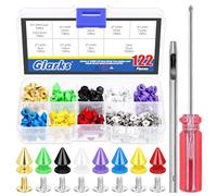 Glarks 120 Sets 8x12mm Metal Big Tree Spikes Studs Kit, 8 Colors Metallic Screw-Back Bullet Rivets for DIY Leather Craft