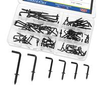 GLARKS 120pcs 1/2’’, 5/8’’, 3/4’’, 7/8’’, 1’’, 1-1/4’’ Black L Shaped Screw in Hooks kit, Carbon Steel Right-Angle Hooks, Square Bend Self-Tapping Hook for Cups,Lights and Utensils