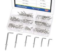 GLARKS 120pcs 1/2’’, 5/8’’, 3/4’’, 7/8’’, 1’’, 1-1/4’’ Silver L Shaped Screw in Hooks kit, Carbon Steel Right-Angle Hooks, Square Bend Self-Tapping Hook for Cups,Lights and Utensils