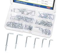 GLARKS 120pcs 1/2’’, 5/8’’, 3/4’’, 7/8’’, 1’’, 1-1/4’’ Zinc Plated L Shaped Screw in Hooks kit, Carbon Steel Right-Angle Hooks, Square Bend Self-Tapping Hook for Cups,Lights and Utensils