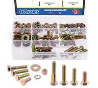 Glarks 120Pcs 5/16"-18 Grade 8 Coarse Thread Hex Bolt and Nut Set With Flat and Lock Washers - 4 Sizes: 3/4", 1", 1-1/4", 1-1/2" Cap Screws Kit