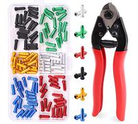Glarks 121Pcs Bike Cable End Caps with Cable Cutter Set, 120Pcs 6 Colors Cable End Crimps Brake Cable End Caps with Stainless Steel Wire Rope Aircraft Bicycle Cable Cutter Up to 5/32"