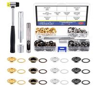 Glarks 122Pcs 10MM Thickened Grommets Eyelets with Tool Sets, 120Pcs 4 Colors Grommets Eyelets with Washers and 2Pcs Installation Tools for Fabric, Canvas, Curtain, Clothing, Leather Repair