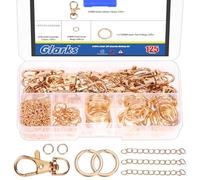 Glarks 125pcs Golden Keychain Making Kit, Keychain Craft Supplies Including Key Chain Clips with Chains, Lobster Claw Clasps, Key Rings and Jump Rings for Jewelry Craft Making