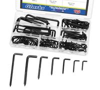 GLARKS 125pcs M2.4/M2.5/M2.8/M3.4/M3.7/M3.8/M4.7 Black L Shaped Screw in Hooks kit, Carbon Steel Right-Angle Hooks, Square Bend Self-Tapping Hook for Cups,Lights and Utensils