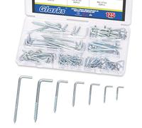 GLARKS 125pcs M2.4/M2.5/M2.8/M3.4/M3.7/M3.8/M4.7 Silver L Shaped Screw in Hooks kit, Carbon Steel Right-Angle Hooks, Zinc Plated Square Bend Self-Tapping Hook for Cups,Lights and Utensils