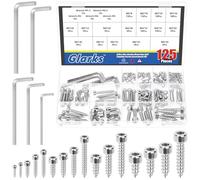 Glarks 125pcs M2/M3/M4/M5/M6 Silver Hex Socket Head Cap Self-Tapping Screw Kit, 120pcs 16 Sizes Hexagon Socket Head Cap Wood Screws, 5pcs 5 Sizes Hex Wrench for Construction Carpentry