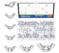 Glarks 125pcs M3/M4/M5/M6/M8/M10 White Zinc Wing Nuts Assortment Kit, Carbon Steel Butterfly Nuts, Hand Twist Tighten Hardware Nut, Wingnuts Fasteners Parts for Machinery, Manufacture