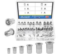 Glarks 126Pcs 304 Stainless Steel M3 M4 M5 M6 M8 M10 Flat Head Threaded Rivetnut Insert Nutsert Rivet Nut Assortment Kit