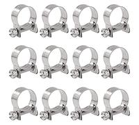Glarks 12Pack 15-17mm Stainless Steel Mini Fuel Injection Hose Clamps Adjustable Pipe Hose Clip Tube Clamps Set (19/32''-11/16'' Dia)