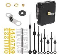GLARKS 12pcs 18MM Black High Torque Long Shaft Clock Movement Mechanism Kit Includes 1pcs Clock Movements with 1pcs Hooks, 4 Different Pairs Clock Hands, 4pcs Mounting Hardware, 2pcs Clock Numerals
