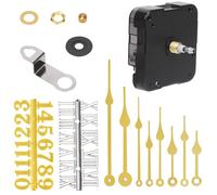 GLARKS 12pcs 18MM Golden High Torque Long Shaft Clock Movement Mechanism Kit Includes 1pcs Clock Movements with 1pcs Hooks, 4 Different Pairs Clock Hands, 4pcs Mounting Hardware, 2pcs Clock Numerals