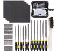 GLARKS 12pcs Mini Assorted Wood Rasp Set Include Brush and Storage Box with 4pcs Sandpaper for Fixing Jewelers Diamond Wood Carving Craft