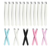 Glarks 12Pcs White Eyebrow Tweezers Stainless Steel Slanted Tip Tweezers Professional Facial Hair Eyebrow Precision Tweezers for Men and Women