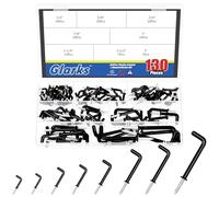 Glarks 130pcs 1/2’’, 5/8’’, 3/4’’, 7/8’’, 1’’, 1-1/4’’, 1-1/2’’, 2’’ Black L Shaped Screw in Hooks kit, Right-Angle Hooks, Square Bend Self-Tapping Hook, Plastic-Coated L Hooks for Lights and Utensils