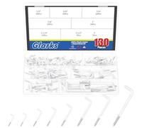 Glarks 130pcs 1/2’’, 5/8’’, 3/4’’, 7/8’’, 1’’, 1-1/4’’, 1-1/2’’, 2’’ White L Shaped Screw in Hooks kit, Right-Angle Hooks, Square Bend Self-Tapping Hook, Plastic-Coated L Hooks for Lights and Utensils