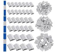 Glarks 130pcs 5/8in 3/4in 1-1/4in Closed Seals Buckles (Push Type) Set, Closed (Snap-On) Seals Strapping Clips Banding Clips for Securing Heavy Packaging and Pallet Banding