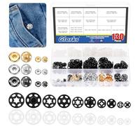 Glarks 130pcs 5 Colors Sew on Snap Buttons Kit, 7/9/10/15/18/20MM Clothes Hidden Button, Clear Press Stud Snap Fasteners, Invisible Press Studs Buttons, Invisible Small Snap Button for Sewing Clothing